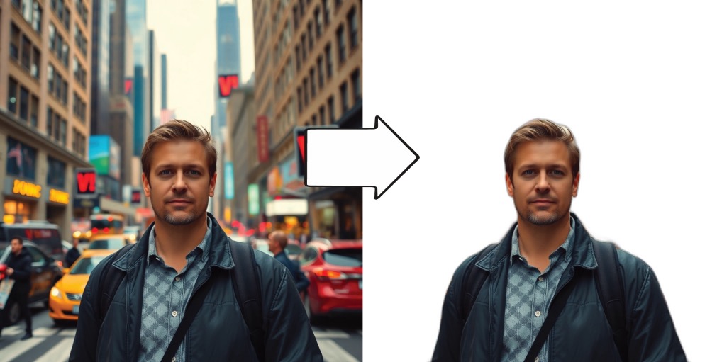A photo shown before and after its background was removed